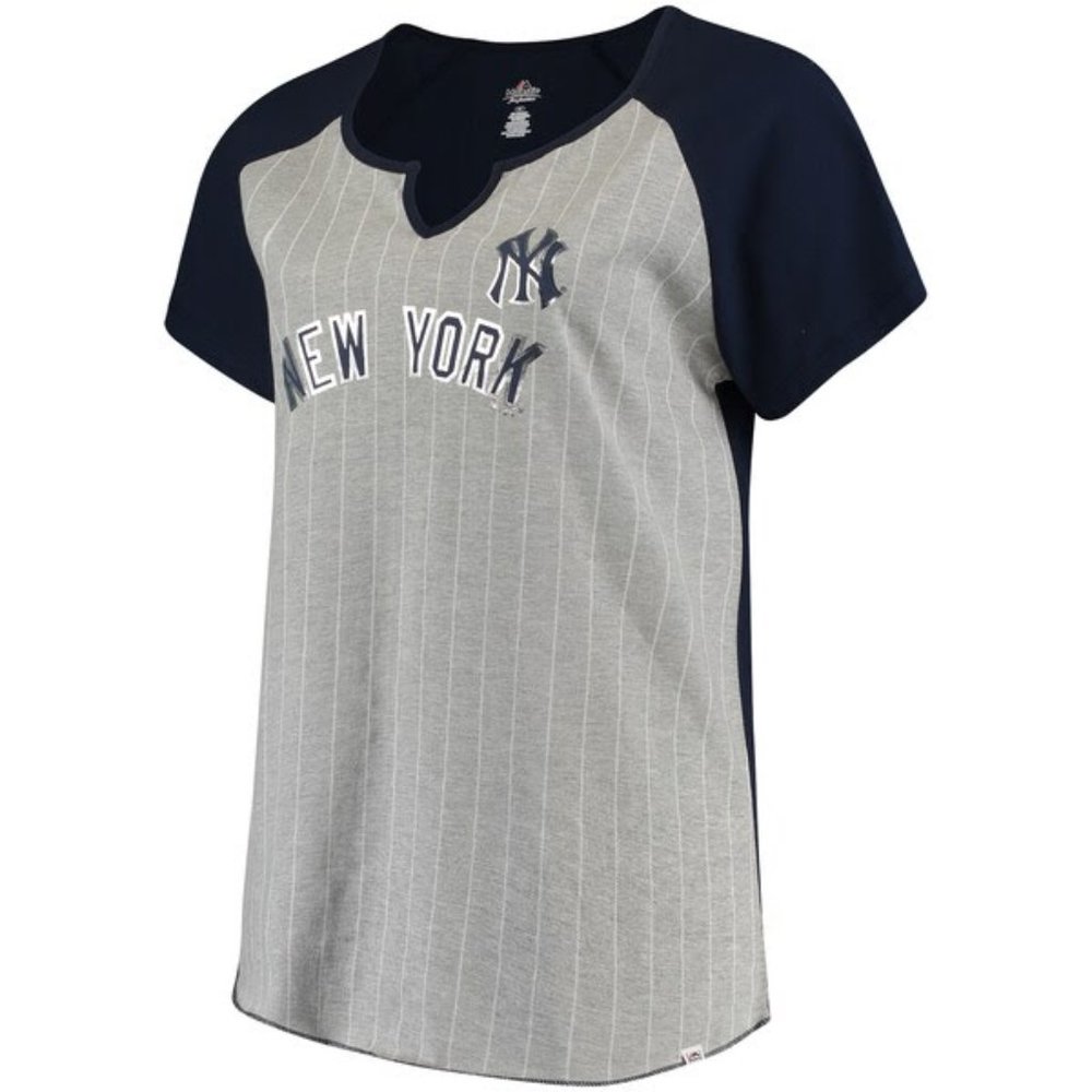 COPY - Women's New York Yankees Gray/Navy Pinstripe shirt with metallic details